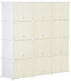 HOMCOM Armário Modular Plástico 12 Cubos Organizadores Sapatos Roupas Brinquedos 125x32x125cm Branco Natural | Aosom Portugal