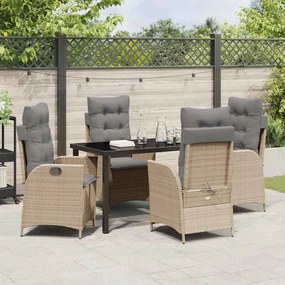 Conjunto de Jantar de Jardim com 5 Peças e Almofadas Bege em Rattan de