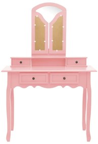 Conjunto toucador c/ banco 100x40x146cm madeira paulownia rosa