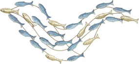Decoração de parede moderna em metal, escultura de parede em metal com um motivo único de peixe, 100 x 50 cm, azul claro