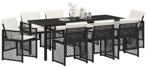 Conjunto de Jantar de Jardim de 9 Peças com Almofadas Rattan Preto