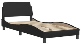 Estrutura de cama c/ cabeceira 90x190 cm couro artificial preto