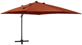 Guarda-sol jardim cantilever c/ poste/luzes LED 300cm terracota