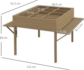 Floreira retangular com pés - 12 compartimentos 122 x 91,5 x 89 cm prateleiras laterais rebatíveis e revestimento em tecido não tecido castanho