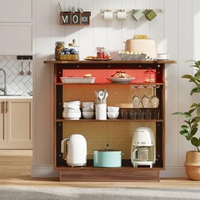 Mesa de bar com luz LED RGB e controlo por aplicação 120 x 55 x 110 cm em rattan com 3 suportes para copos e prateleiras Castanho