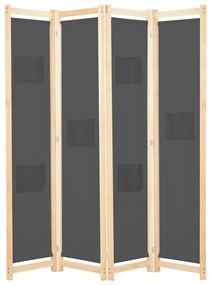 vidaXL Divisória de quarto com 4 painéis 160x170x4 cm tecido cinzento