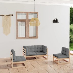 vidaXL 4 pcs conjunto lounge de jardim com almofadões pinho maciço