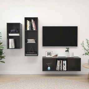 vidaXL 3pcs conjunto de móveis de TV derivados madeira cinza brilhante