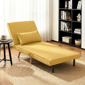 Sofá-Cama Individual Dobrável com Encosto Ajustável em 5 Posições, Sofá-Cama Estofado com Almofada 72x75x85 cm Amarelo