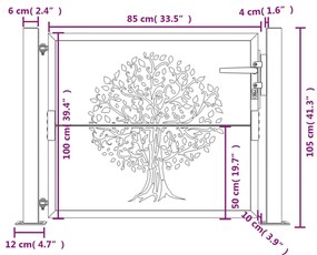 Portão de jardim 105x105 cm aço corten design árvore