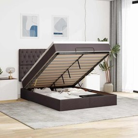 Estrutura cama otomana colchão 140x200cm tecido castanho escuro