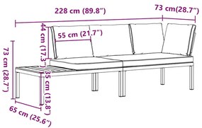 2 pcs conjunto de sofás p/ jardim c/ almofadões alumínio preto