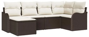 Conjunto de Sofá de Jardim vidaXL 6 Peças com Almofadas Castanho Ratta