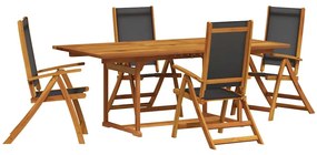 vidaXL 5 pcs conjunto de jantar para jardim acácia maciça e textilene