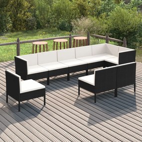 vidaXL 9 pcs conjunto lounge de jardim c/ almofadões vime PE preto
