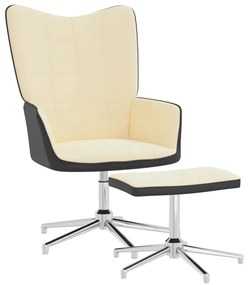 327873 vidaXL Cadeira de descanso com banco PVC e veludo branco nata