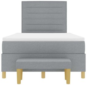 Cama Box Spring com Colchão e Banco Cinzento-claro 120x190 cm Tecido