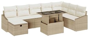 Sofá de Jardim 9 Peças com Almofadas de Rattan Sintético Bege