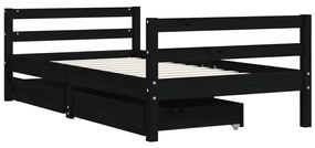Estrutura cama infantil c/ gavetas 80x160 cm pinho maciço preto