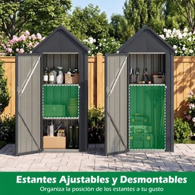 Abrigo de Jardim Metálico, 76 x 54 x 176 cm, Prateleiras Ajustáveis, Cinzento-escuro