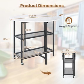 Mesa de jantar com aparência de mármore 100 x 100 x 80 cm, mesa dobrável móvel para 2-4 pessoas, branca