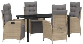 Conjunto de Jantar de Jardim com 5 Peças - Rattan Poly Bege
