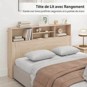 Cabeceira de Cama com Arrumação, 160 x 20,2 x 108,2 cm, 4 Compartimentos Abertos, cor Madeira Natural