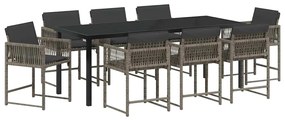 Conjunto de Jantar de Jardim com Almofadas 9 Peças Cinza Rattan Poly