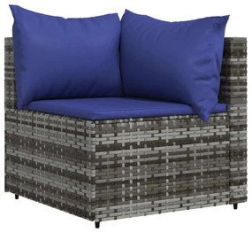 3 pcs conjunto lounge de jardim c/ almofadões vime PE cinzento