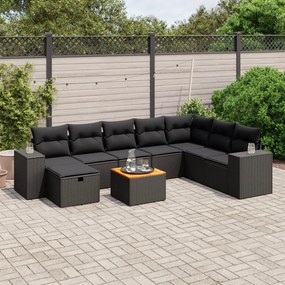 vidaXL 9 pcs conjunto de sofás p/ jardim c/ almofadões vime PE preto