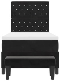 Cama Box Spring com Colchão e Banco Preto 100x200 cm Veludo