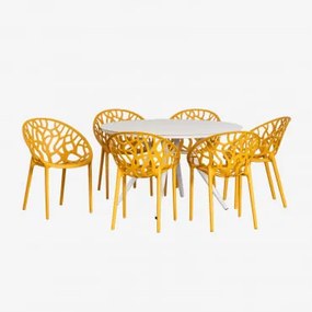 Conjunto De Mesa Redonda Ø125 Cm Em Alumínio Valerie E 6 Cadeiras De Jardim Ores Mostaza - Sklum