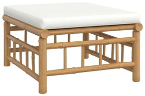 7 pcs conjunto lounge de jardim bambu c/ almofadões branco nata