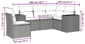 5 pcs conjunto sofás p/ jardim c/ almofadões vime PE castanho