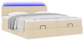 Estrutura de cama otomana com colchões tecido creme 200x200cm