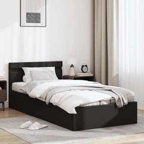 Cama hidráulica c/ arrumação LED 100x200cm couro artifi. preto