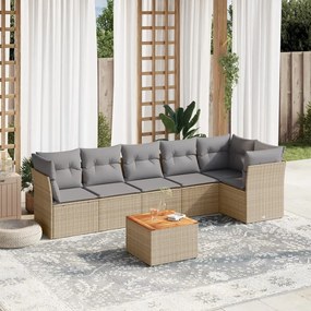 7 pcs conj. sofás jardim c/ almofadões vime PE bege misturado