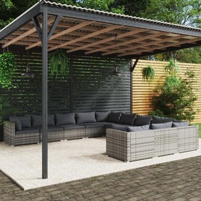 vidaXL 11 pcs conjunto lounge de jardim c/ almofadões vime PE cinzento