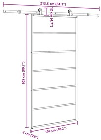 Porta deslizante c/ conj ferragens 102x205cm vidro ESG/alumínio