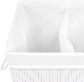Cesto para roupa suja c/ 2 secções 72 L bambu branco