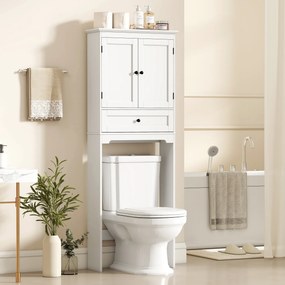 Móvel de casa de banho 62 x 23 x 168 cm com arrumação para cima da sanita, móvel de casa de banho com 2 portas, gaveta e prateleira ajustável, branco