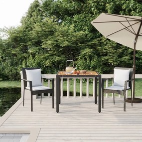 vidaXL 3 pcs conjunto de jantar p/ jardim c/ almofadões vime PE preto
