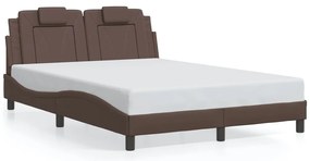 Estrutura cama c/ luzes LED 120x200cm couro artificial castanho