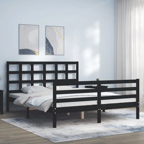 Estrutura de cama King Size com cabeceira madeira maciça preto