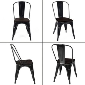 Conjunto 4 cadeiras empilháveis de metal com encosto e assento de madeira para casa cozinha bar 52 x 42 x 84 cm pretas