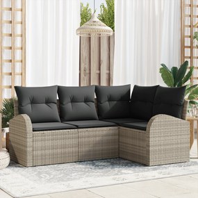 Conjunto de Sofá de Jardim vidaXL de 4 Peças com Almofadas Cinza Claro