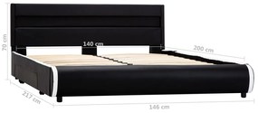 Estrutura de cama com LED 140x200 cm couro artificial preto
