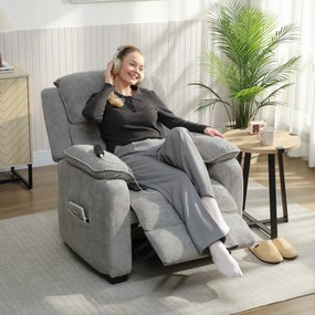 Poltrona relax elétrica, reclinável, com porta USB, apoio para os pés, bolsos laterais e comando à distância – 86 x 90 x 103 cm, cinzento claro