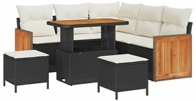 Conjunto de Sofá de Jardim de 8 Peças com Almofadas Pretas de Rattan P