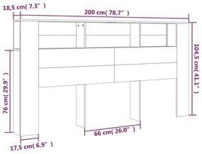 Armário de cabeceira 200x18,5x104,5 cm sonoma cinzento